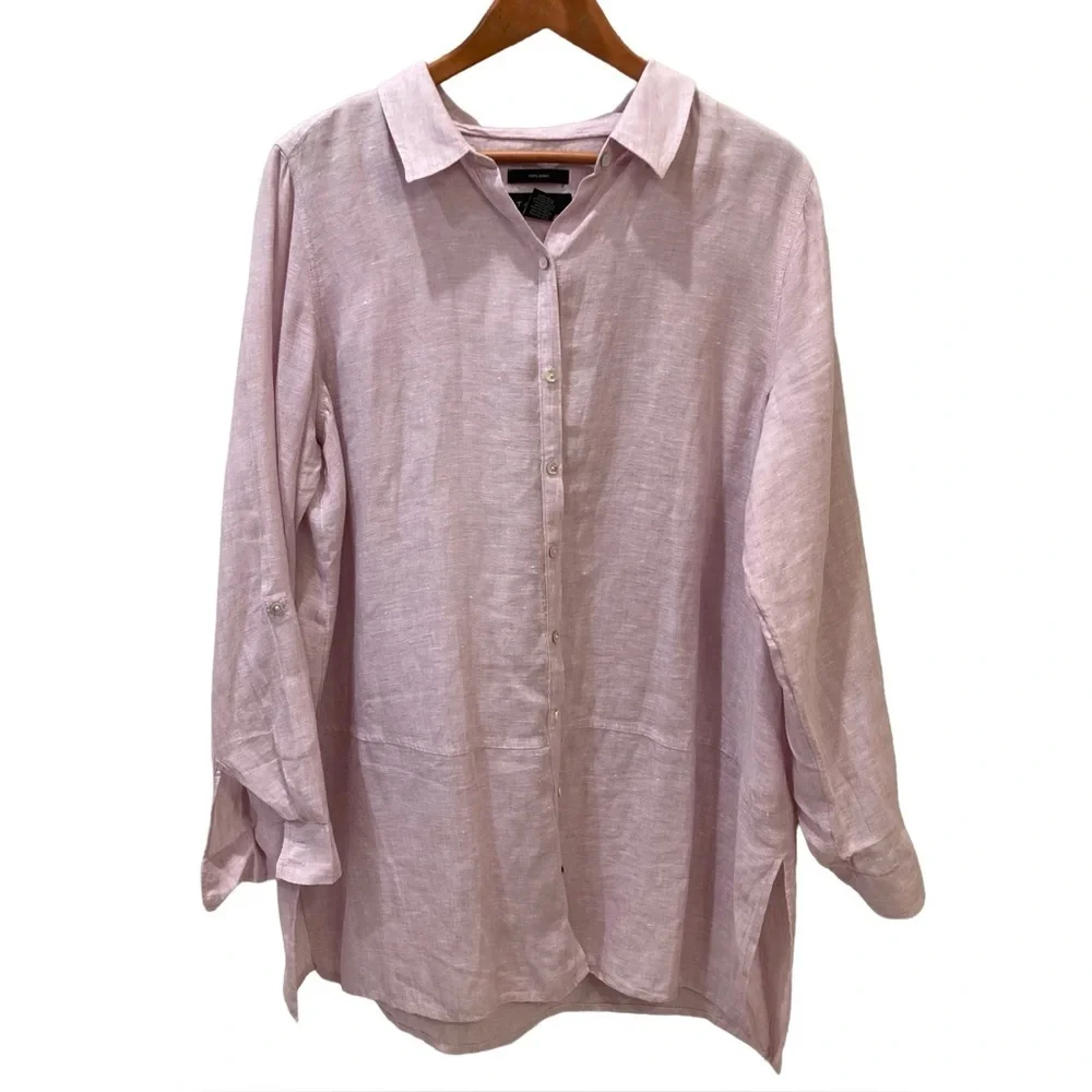 Tahari 100% linen over shirt. Soft lilac. Size XL - Picture 2 of 6